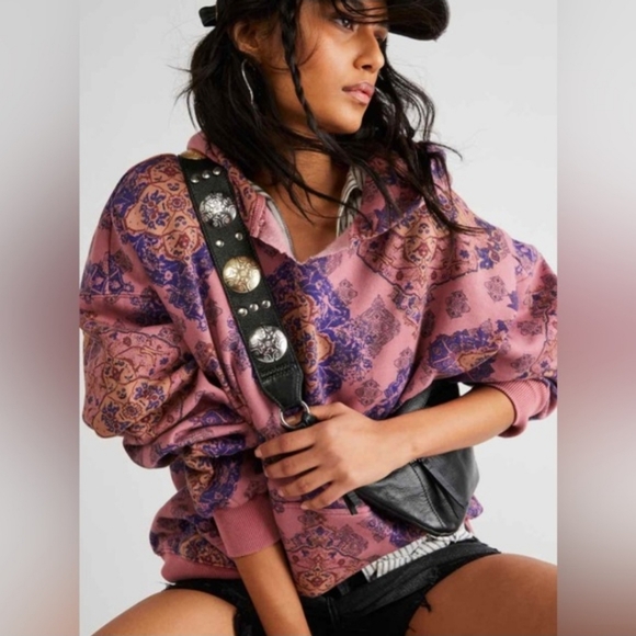 We The Free Tops - We The Free Printed It's A Vibe Hoodie In Desert Rose Combo In Pink